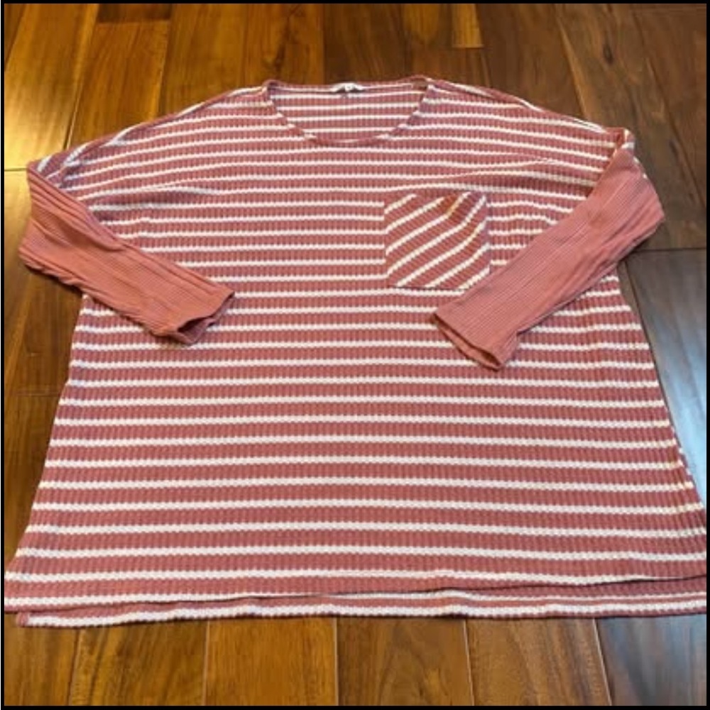 Culture Code Women’s White & Mauve Pink Striped Long Sleeve Top Size Large